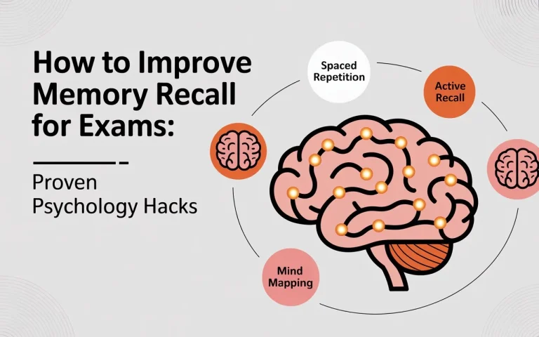 Discover proven psychology hacks to improve memory recall for exams. Learn practical study techniques, memory tools, lifestyle habits, and exam-day strategies to boost your academic performance.